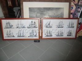 Set of images of historic sailboat sketches