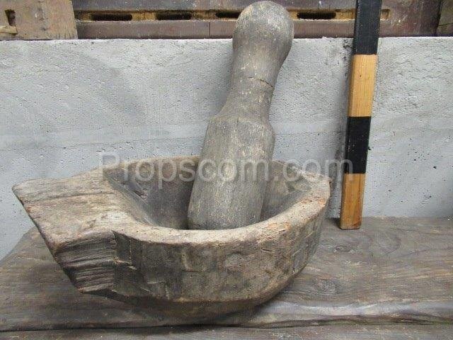 Large wooden mortar and pestle