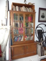 Partially glazed library with shelf