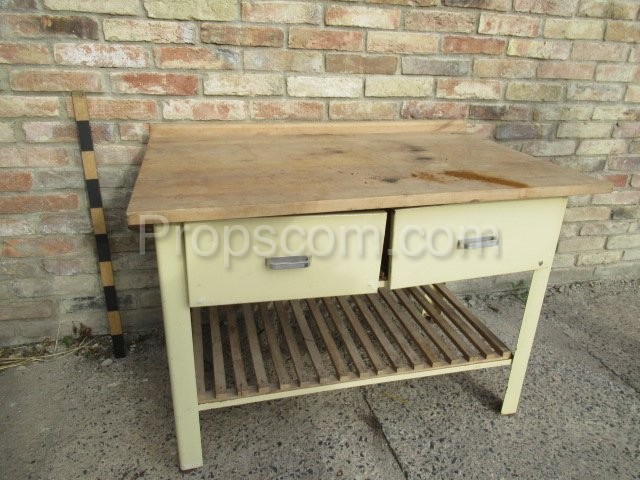 Wooden work table in the kitchen