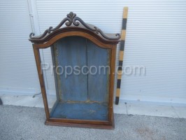 large glass display case decorated