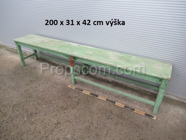 Wooden long green bench