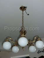 Chandelier six-armed brass milk glass