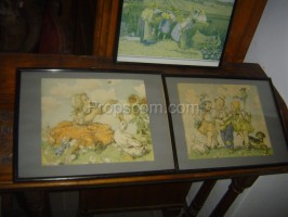 A set of three images of countryside print glazed in a frame
