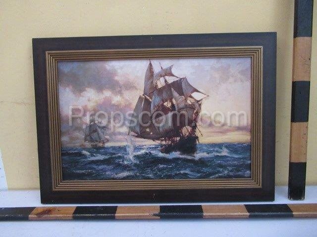 An image of a historic sailboat on a stormy sea