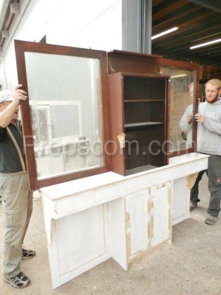 Mirror wall with barber and hairdressing desk