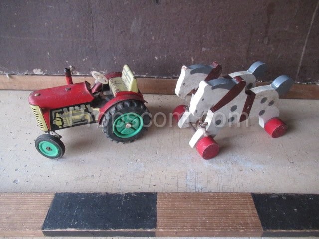 Tin tractor, wooden horse