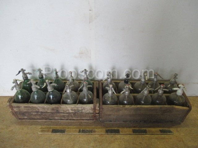 Siphon bottles in crates