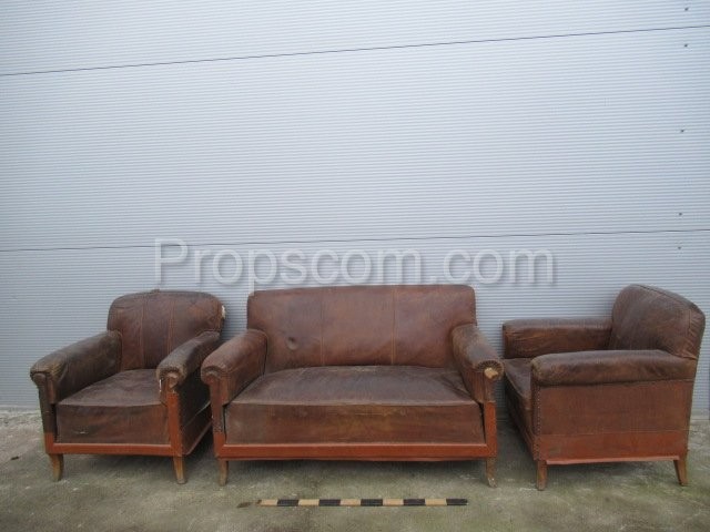 Leather sofa with armchairs