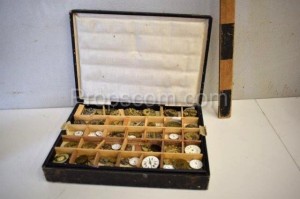 Box with parts for watchmakers