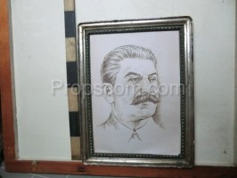 Gemälde von Josef Vissarionovich Stalin in einem silbernen Rahmen
