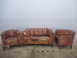 Leather sofa with armchairs