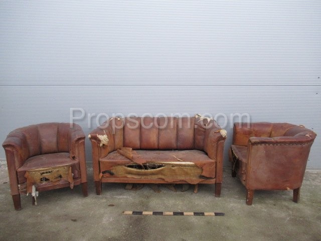 Leather sofa with armchairs