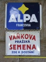 Metal advertising signs: Alpa and Vanek's seeds