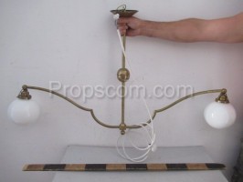 Chandelier double-armed brass milk glass