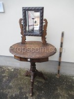 Wooden round table with drawer and mirror