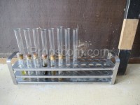 Test tubes in a stainless steel rack