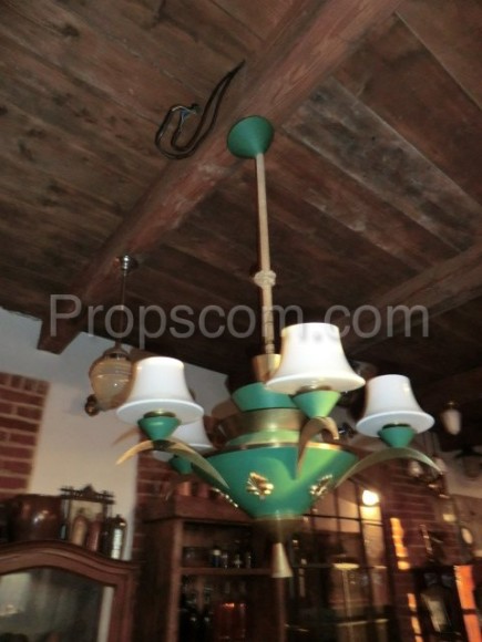 Chandelier wood metal glass green