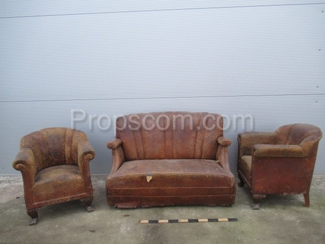 Leather sofa with armchairs