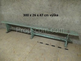 Wooden long green bench