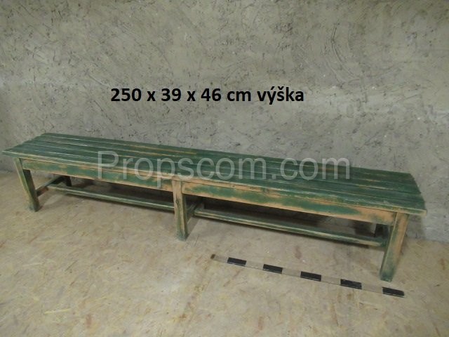 Wooden long green bench