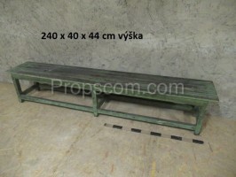 Wooden long green bench