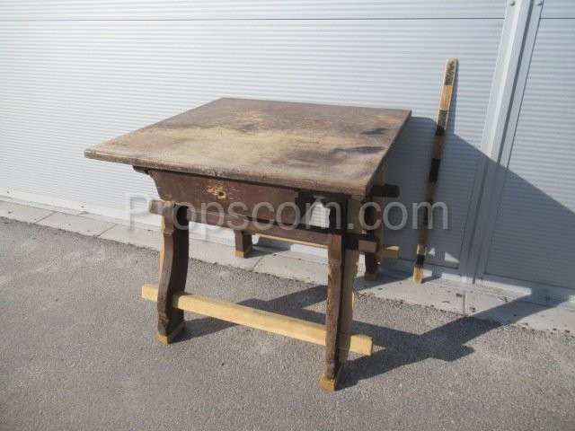 Medieval wooden table with drawer duplicity