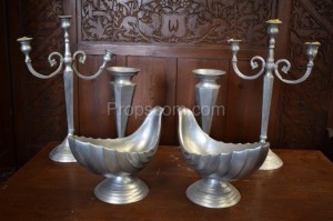Set of candlesticks and bowls