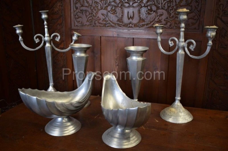 Set of candlesticks and bowls