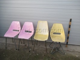 Pink and yellow plastic chairs