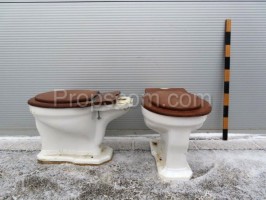 Toilet with wooden lid