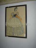 Dame in einem Kleid glasierte Zeichnung im Rahmen