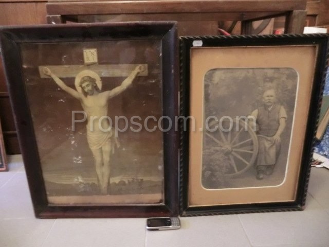 Two pictures of Jesus and a man with a bicycle