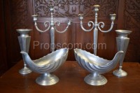 Set of candlesticks and bowls