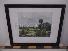 Meadow with haystacks - print behind glass