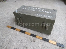 Box of wooden military tools for camouflage paint