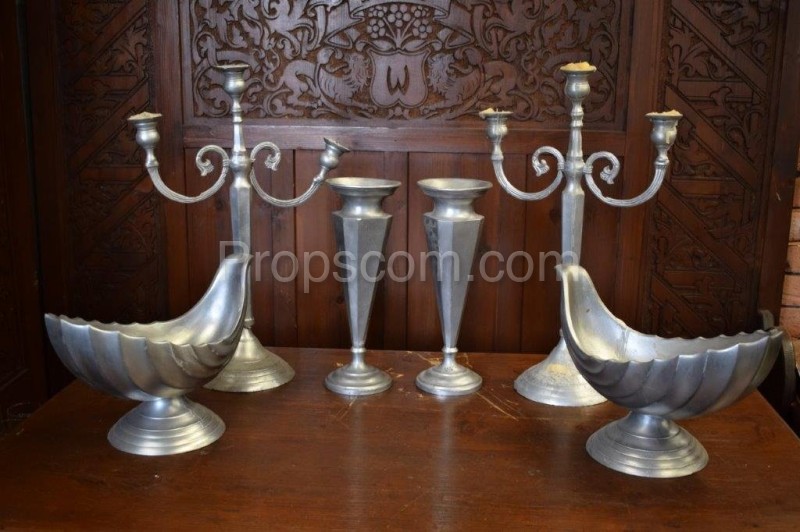 Set of candlesticks and bowls