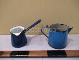 Casserole and enamel teapot