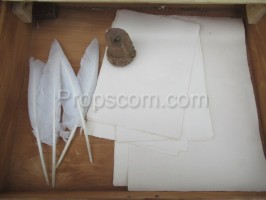 Writing quill, handmade paper, parchment