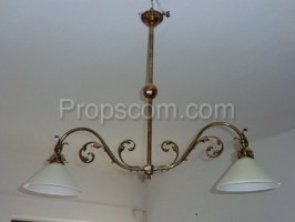 Chandelier double-armed brass milk glass