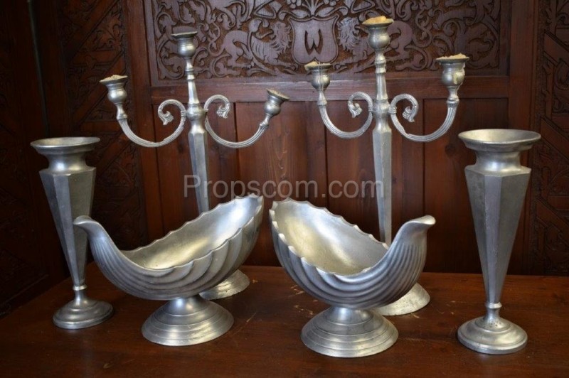 Set of candlesticks and bowls