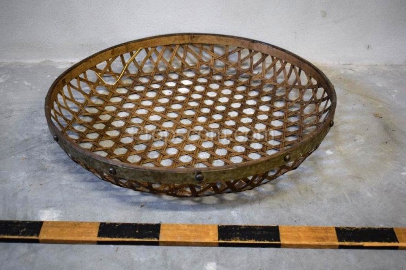 Wicker basket with metal trim
